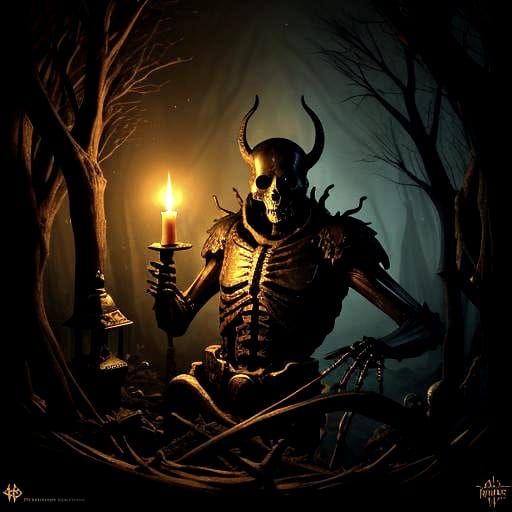 Hyperreal Victorian Skeleton in Candlelight