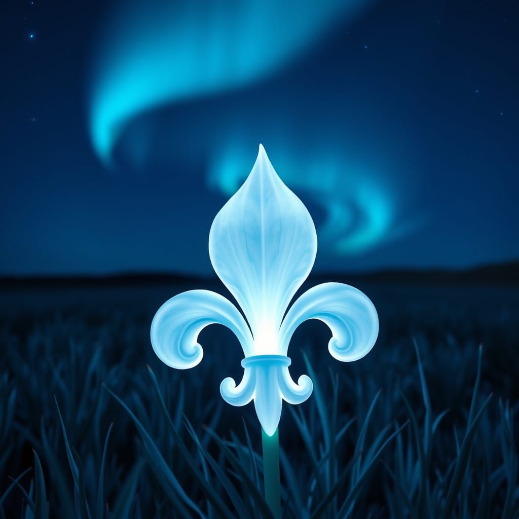 Glowing Fleur-de-lis Emblem in Synthwave Nightscape
