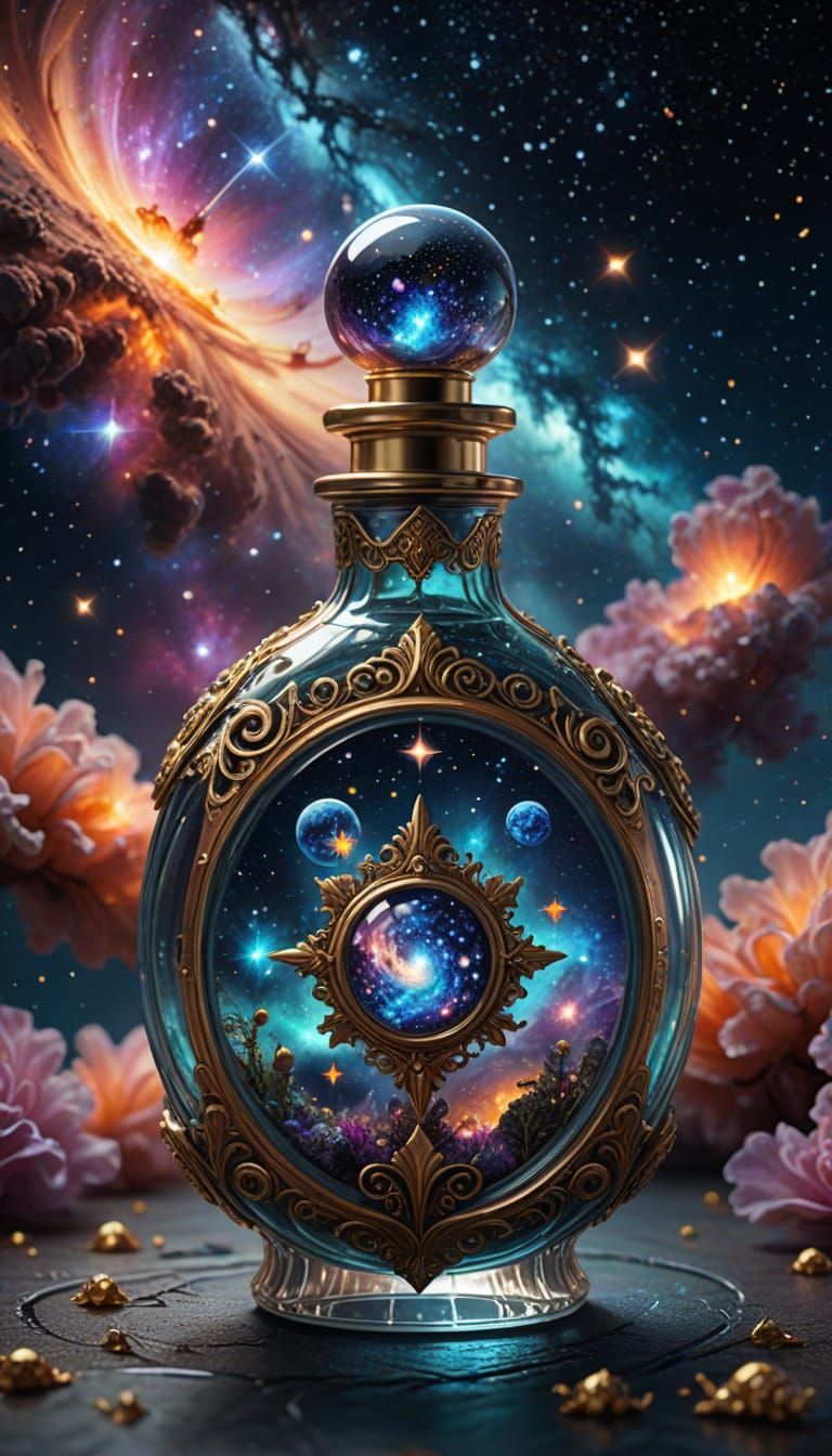 Surrealism in Glass: Whimsical Galaxy Perfume Bottle