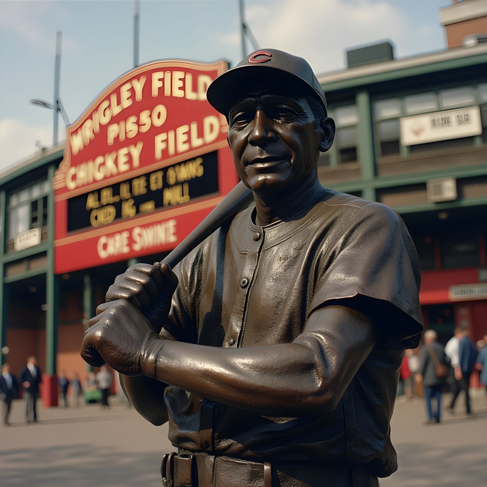 Ernie Banks Bronze Statue, Vintage Postcard Style