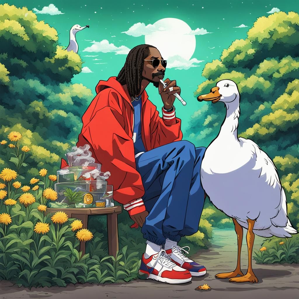 Snoop Dogg and Goose Smoking Weed in Anime Style