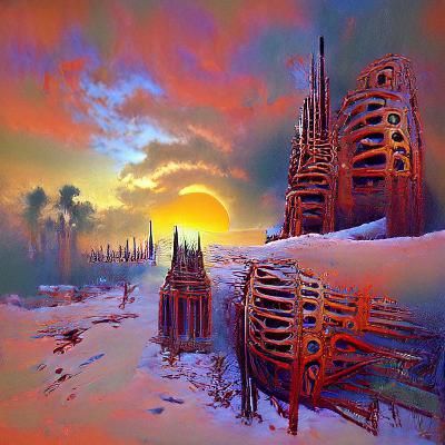 Gothic Architecture at Snowy Sunset in 8K