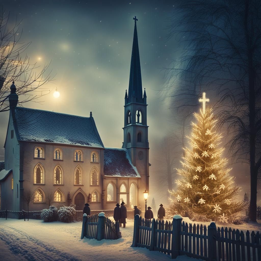 Vintage Christmas Village Church Scene
