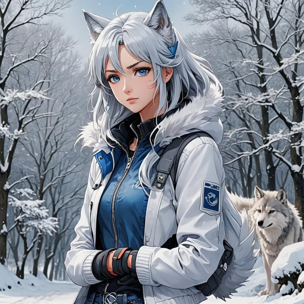Anime Wolf Girl in Winter Wonderland