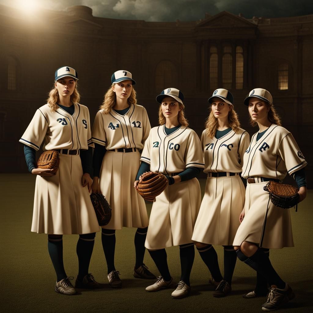 Women's Baseball Team Photo in Baroque Style