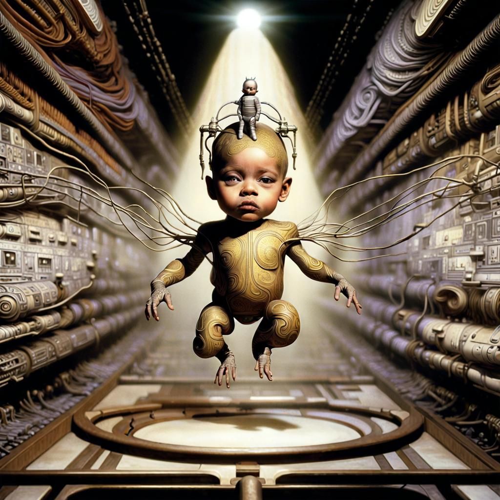 Psychic Cyborg Baby in Gothic Futuristic Setting