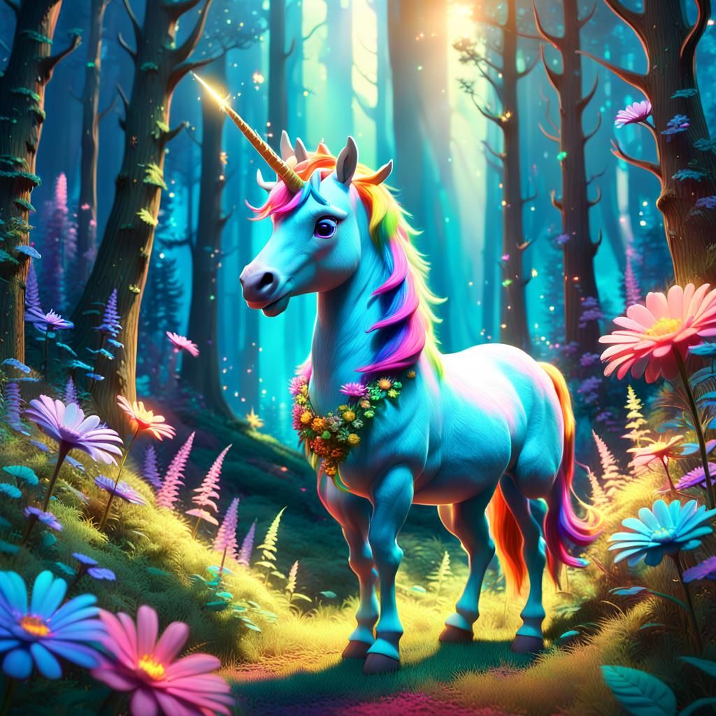 Pixar-Inspired Unicorn in a Magical Forest