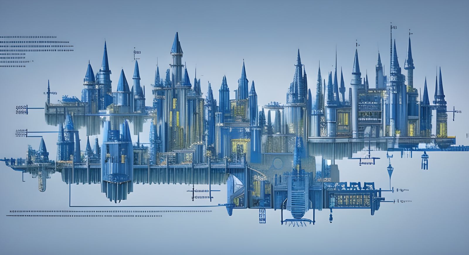 Detailed Blueprint of Futuristic Fantasy Castle