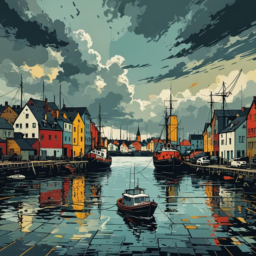Stormy Harbor in Pop Art Screen Print Style