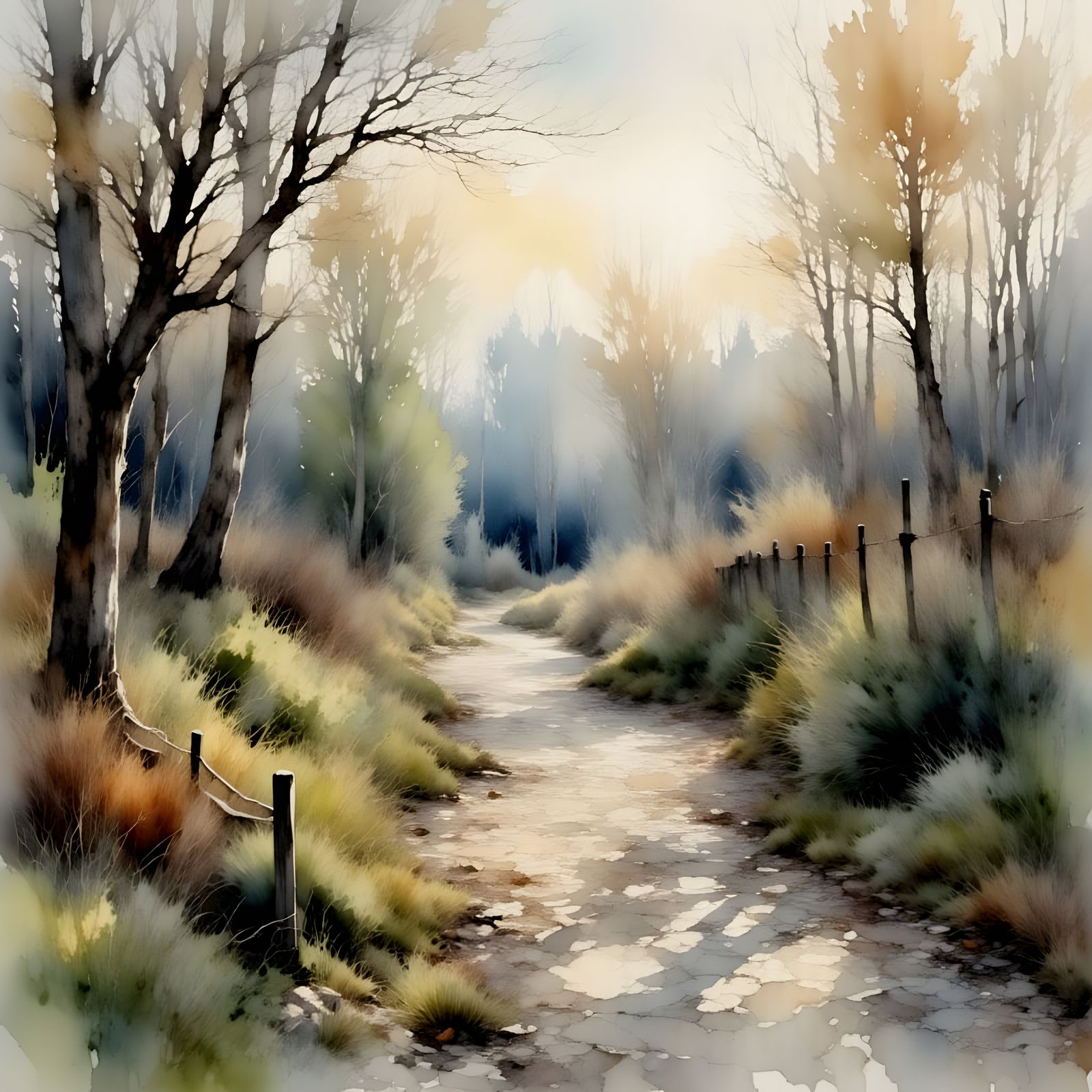 Winter's Serene Pathway in a Gentle Landscape