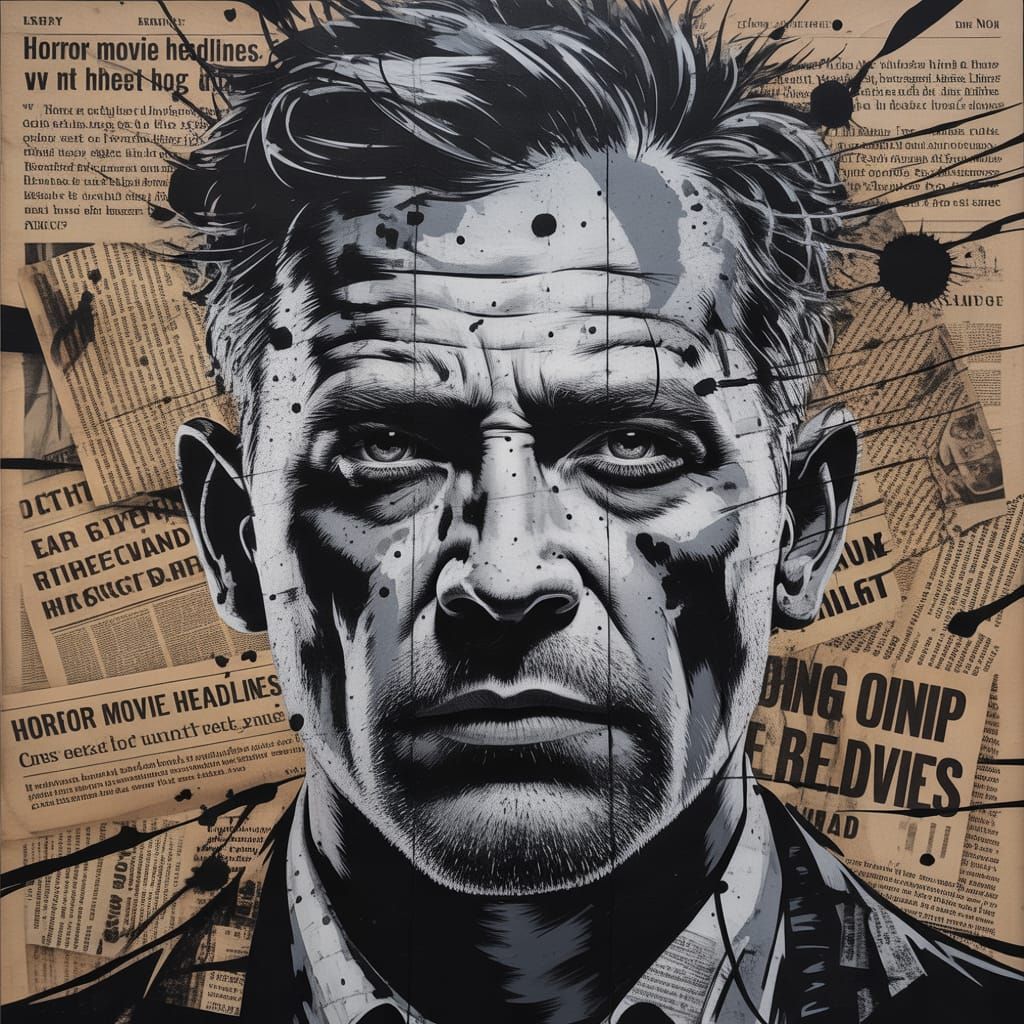 Grunge Portrait of Weathered Man as Newspaper Collage