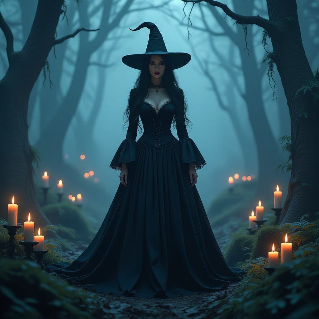 Mysterious Witch in Eerie Forest, Gothic Romanticism