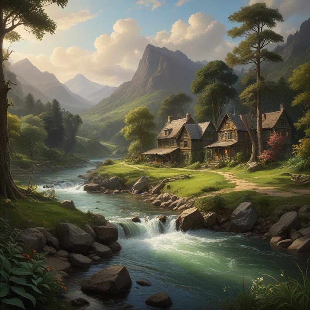 Idyllic River Valley Landscape as Splash Art