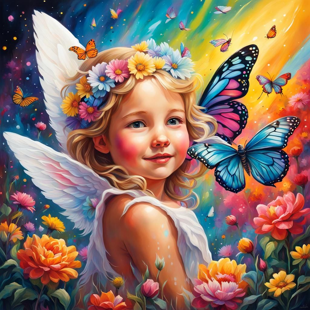 Angel Offers Kitten in Graffiti Art Style