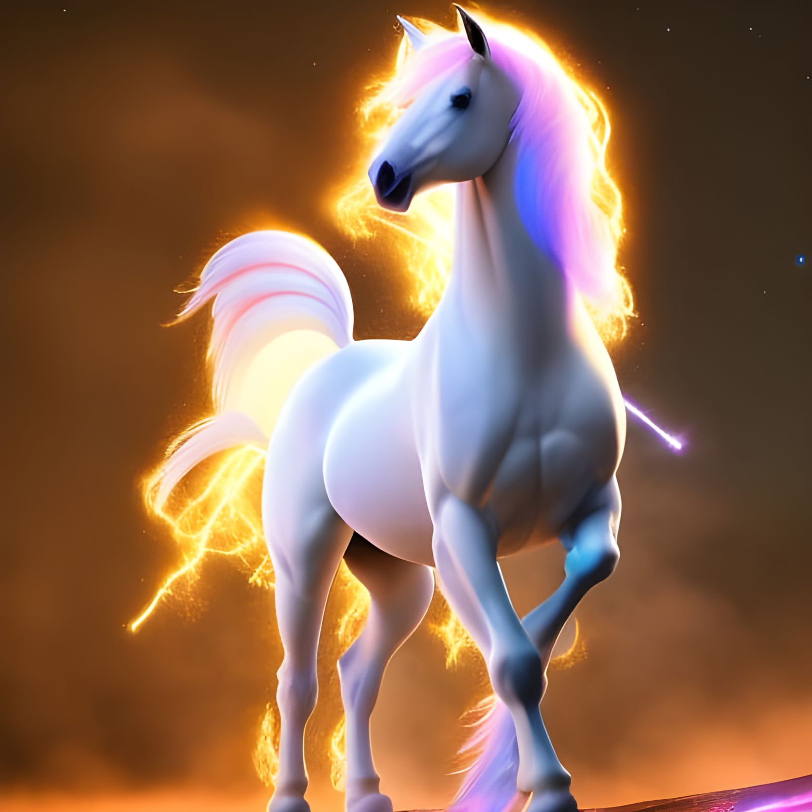 Ethereal White Horse Running in the Galaxy