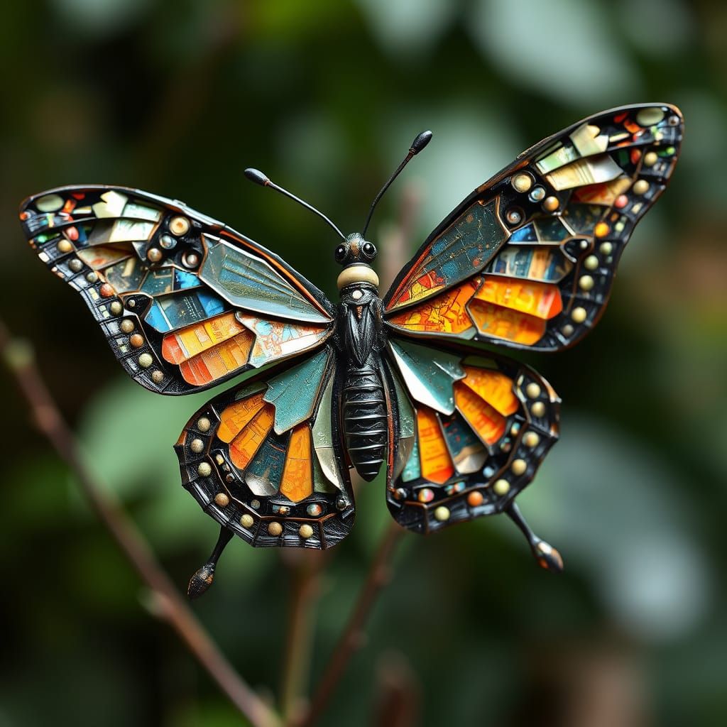 Surreal Sculpture of Butterfly Metamorphosis in Fragmented M...