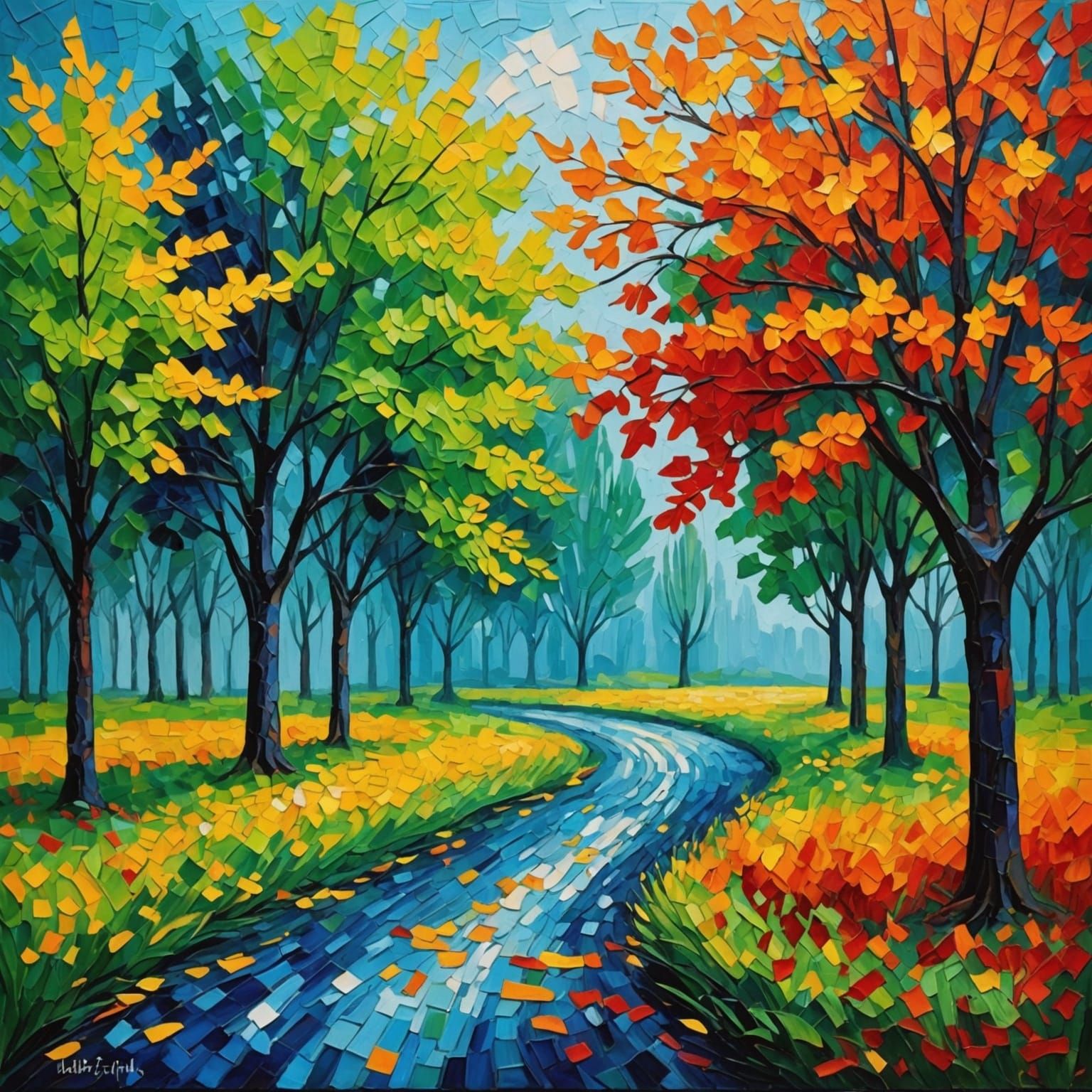 Monochromatic Neo-Impressionist Oil Painting