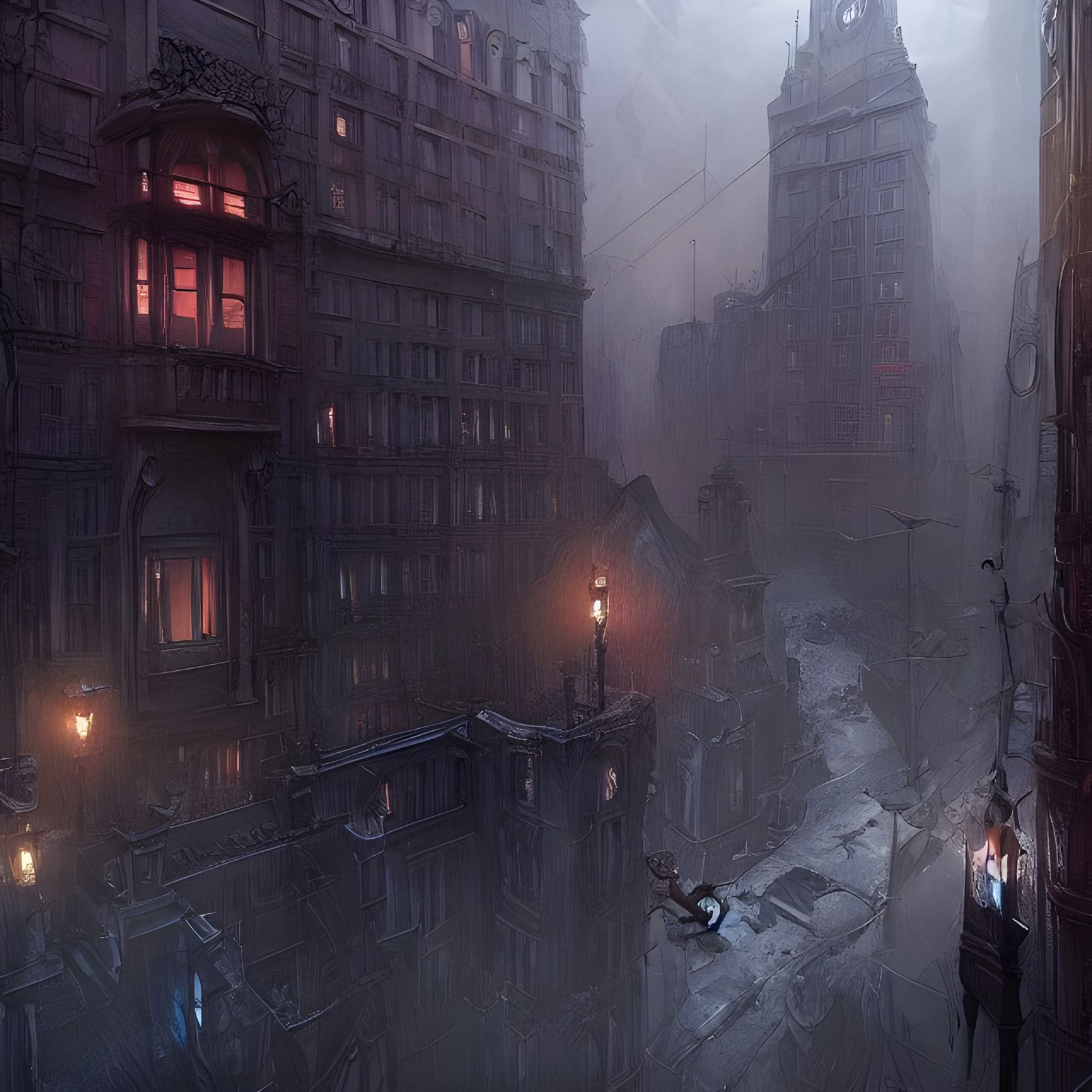 Dark Nouveau City Ruined by Eldritch Horrors