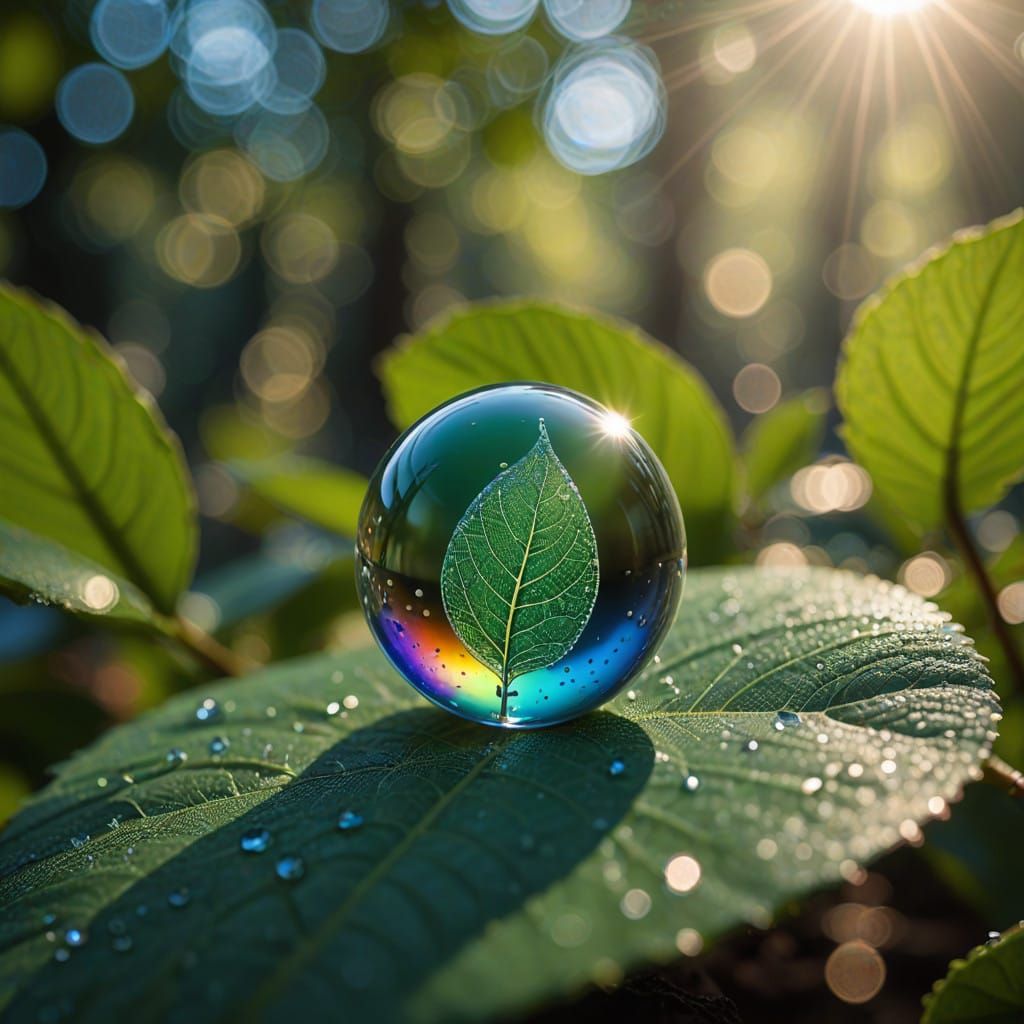 Hyperrealistic Dewdrop on Emerald Green Leaf in 4K