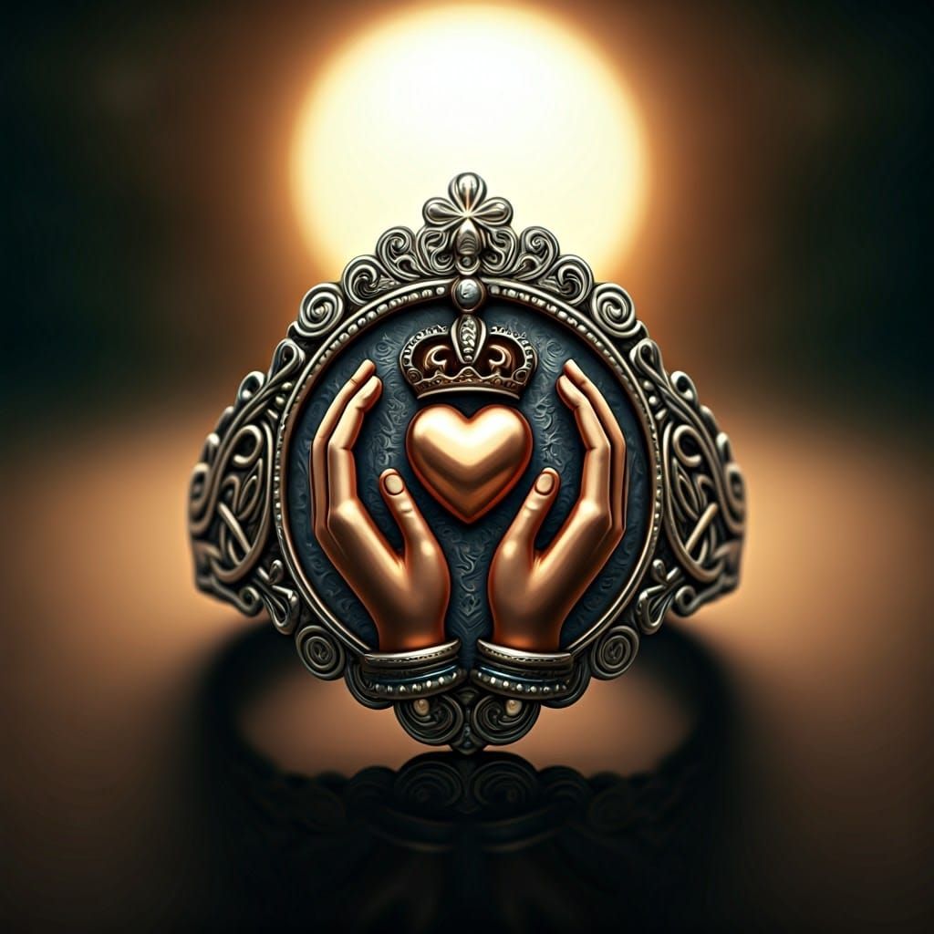 Ethereal Irish Ring in Ornate Crown with Interlocking Hands ...