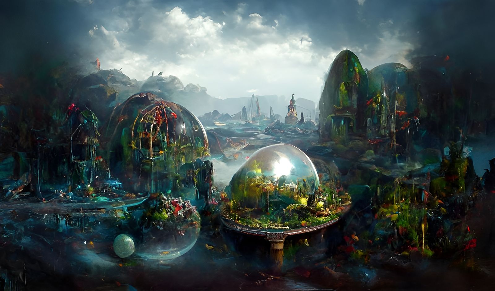 Surreal Alice in Wonderland Landscape with Dream Spheres
