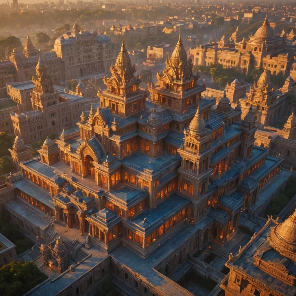 Gothic Palace Radiates Mystical Energy Amidst Golden Sunset