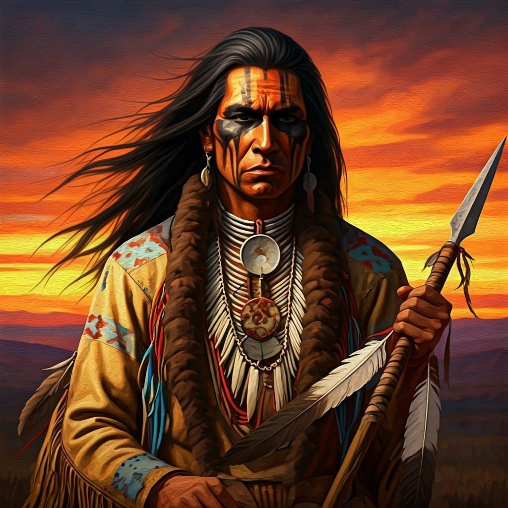 Native American Warrior in Sunset Splendor