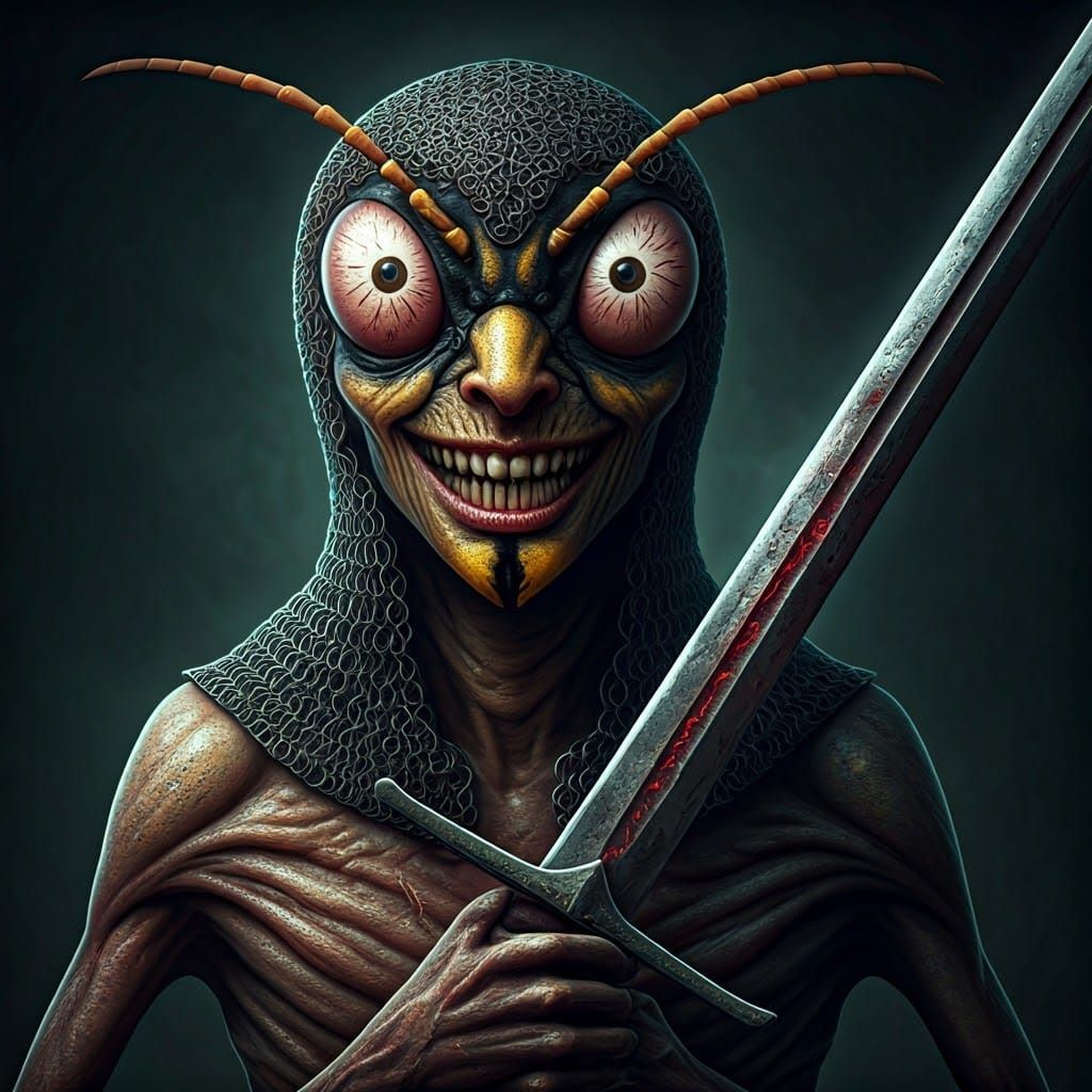 Eldritch Wasp-Devil Monstrosity in Medieval Armor