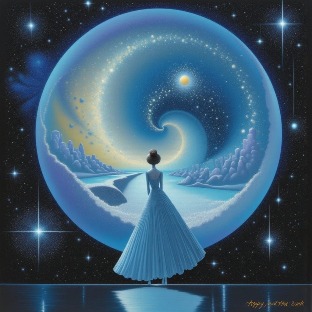 Victorian Alice in Cosmic Vortex with Celestial Pearl