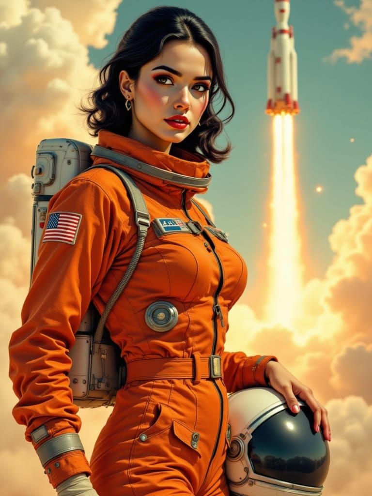Astronaut Embracing the Cosmos in Retro-Futuristic Style