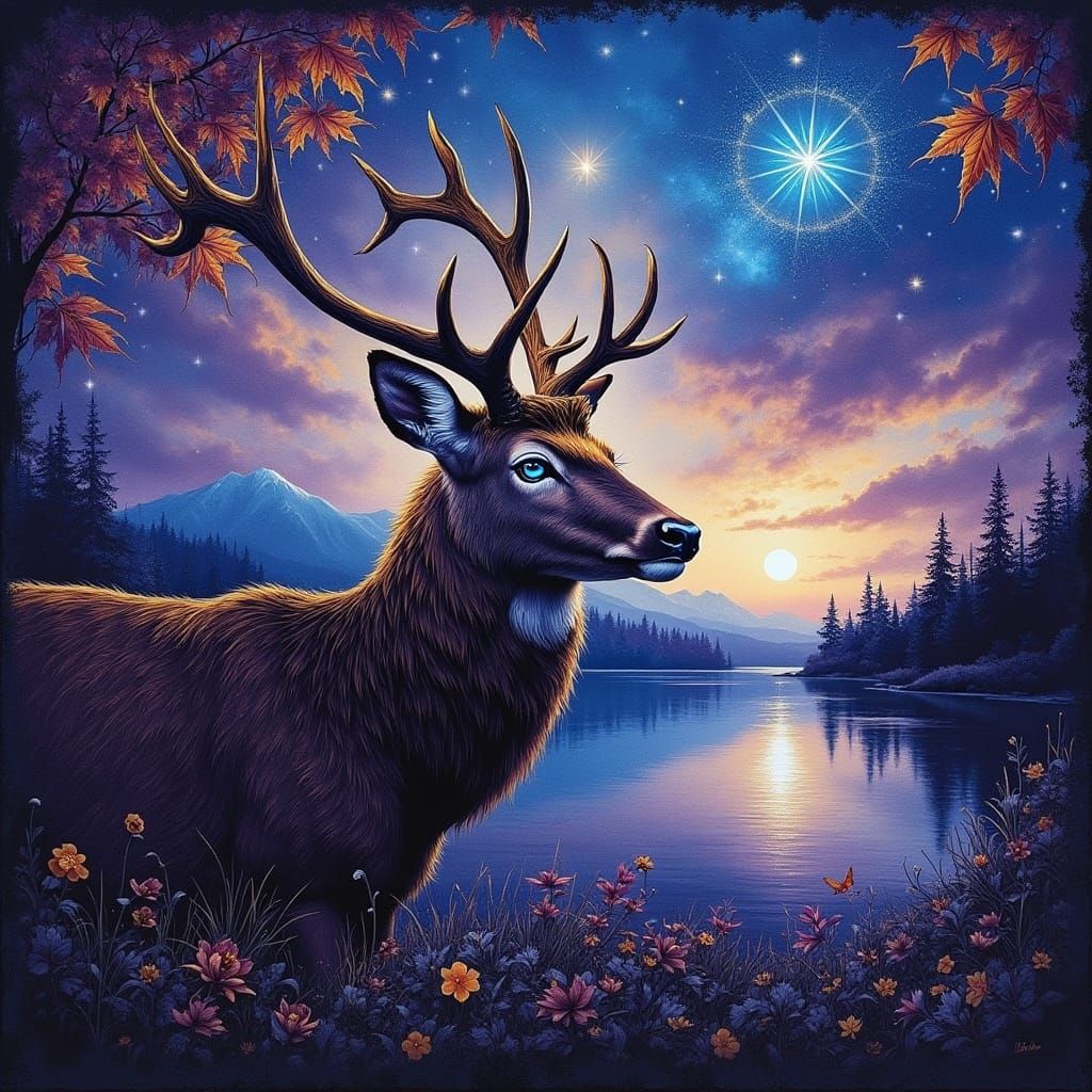 Autumn Deer in Whimsical Double Exposure