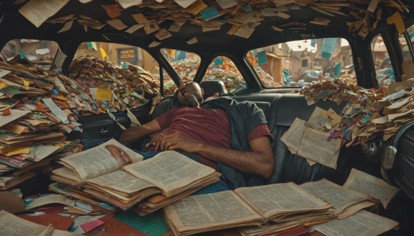 Surreal Dream: Indian Man Asleep in Car, Oil Painting