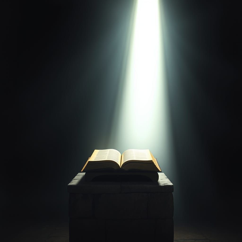 Divine Light Reveals Ancient Book in Dramatic Chiaroscuro