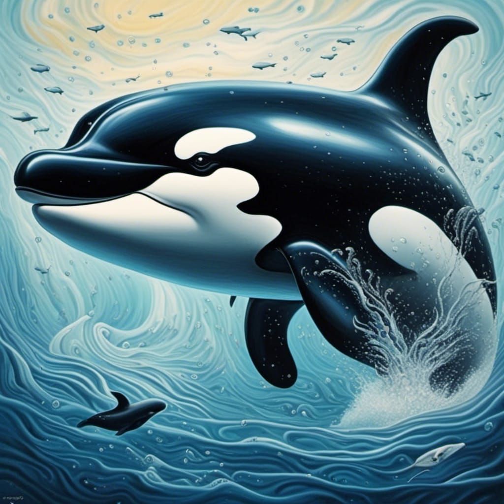 Killer Whale Portrait in Folon Style