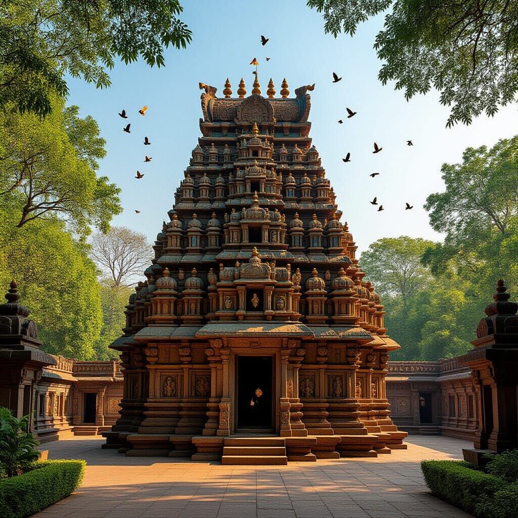 Intricately Carved Ancient Indian Temple in Sunlight