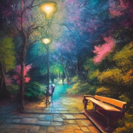 Ethereal Woman and Poodle in Iridescent Garden