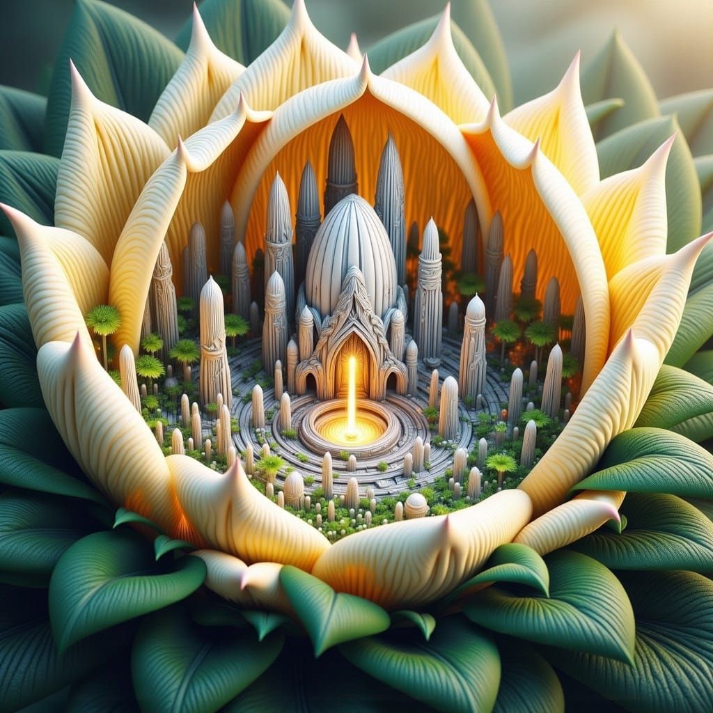 Temple in Bloom: Dreamlike Botanical Architecture