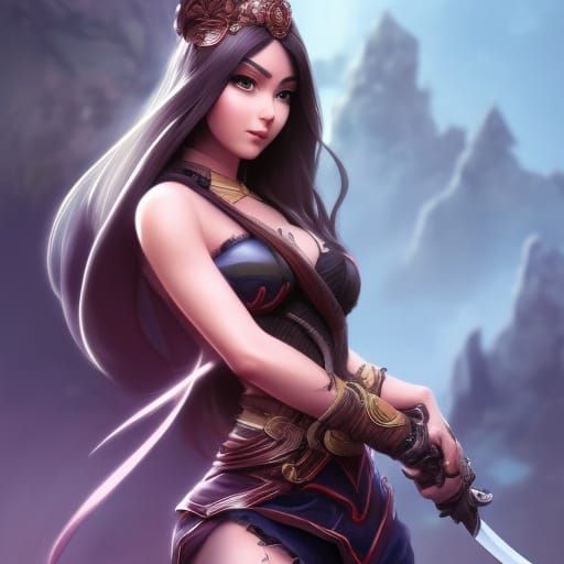 Fantasy Samurai Woman in Illustration Style