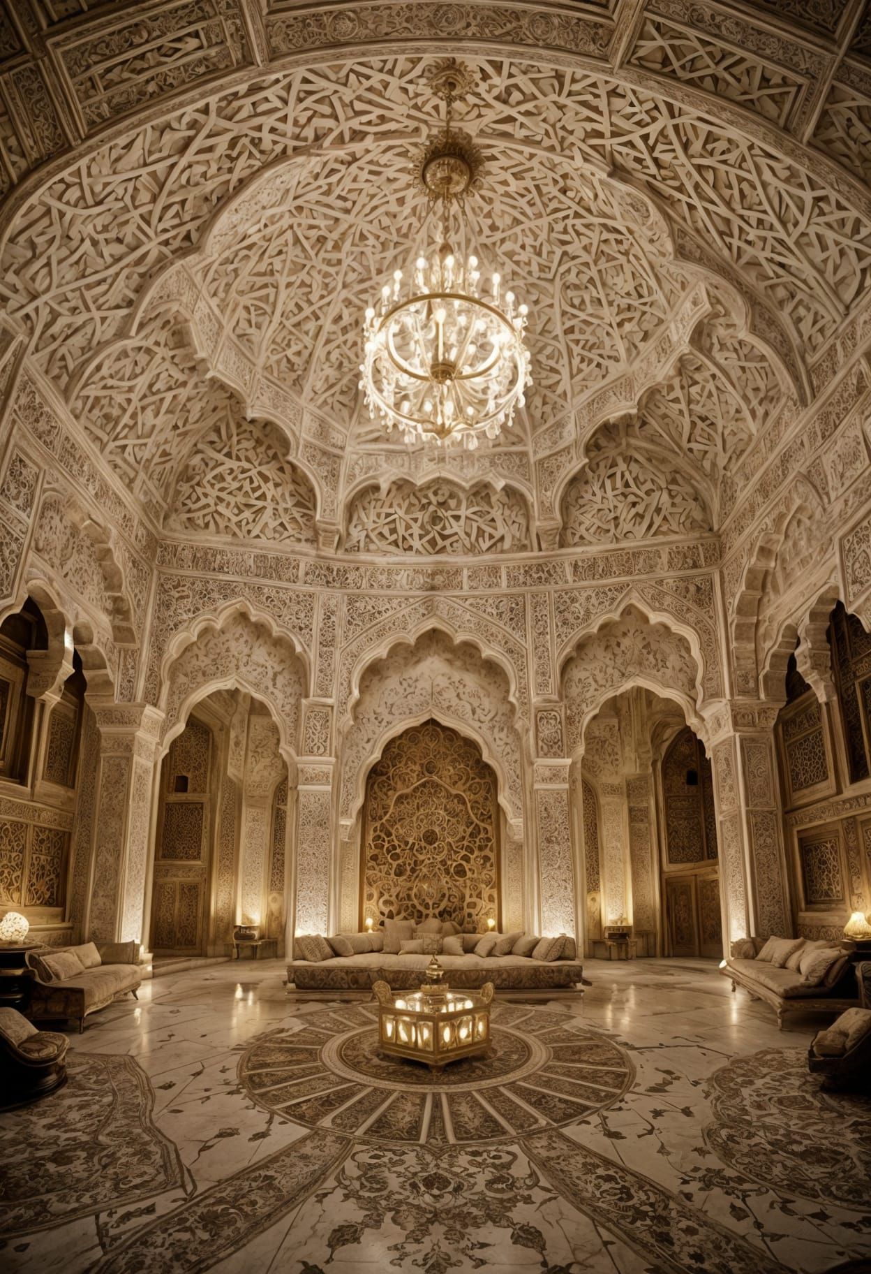 Mughal Palace at Night with Opulent Stucco Patterns
