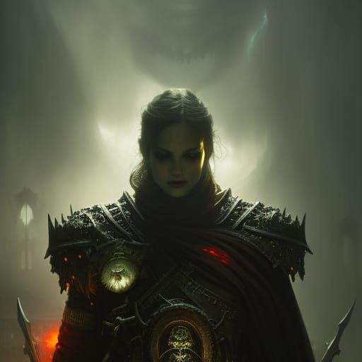 Death Knight Portrait in Fog, Digital Concept Art