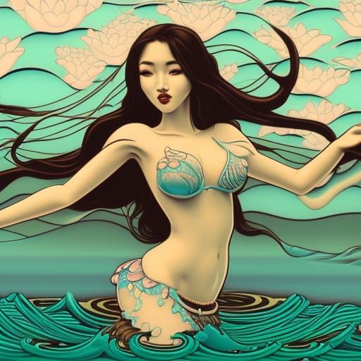 Seductive Siren Goddess Dancing on Lake: 8K Art