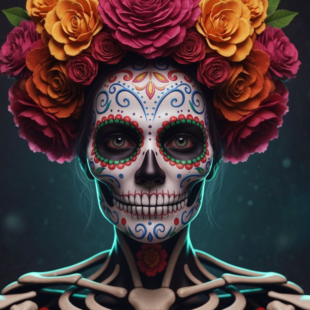 Dia de los Muertos Skeleton Portrait in Moody Studio Lightin...