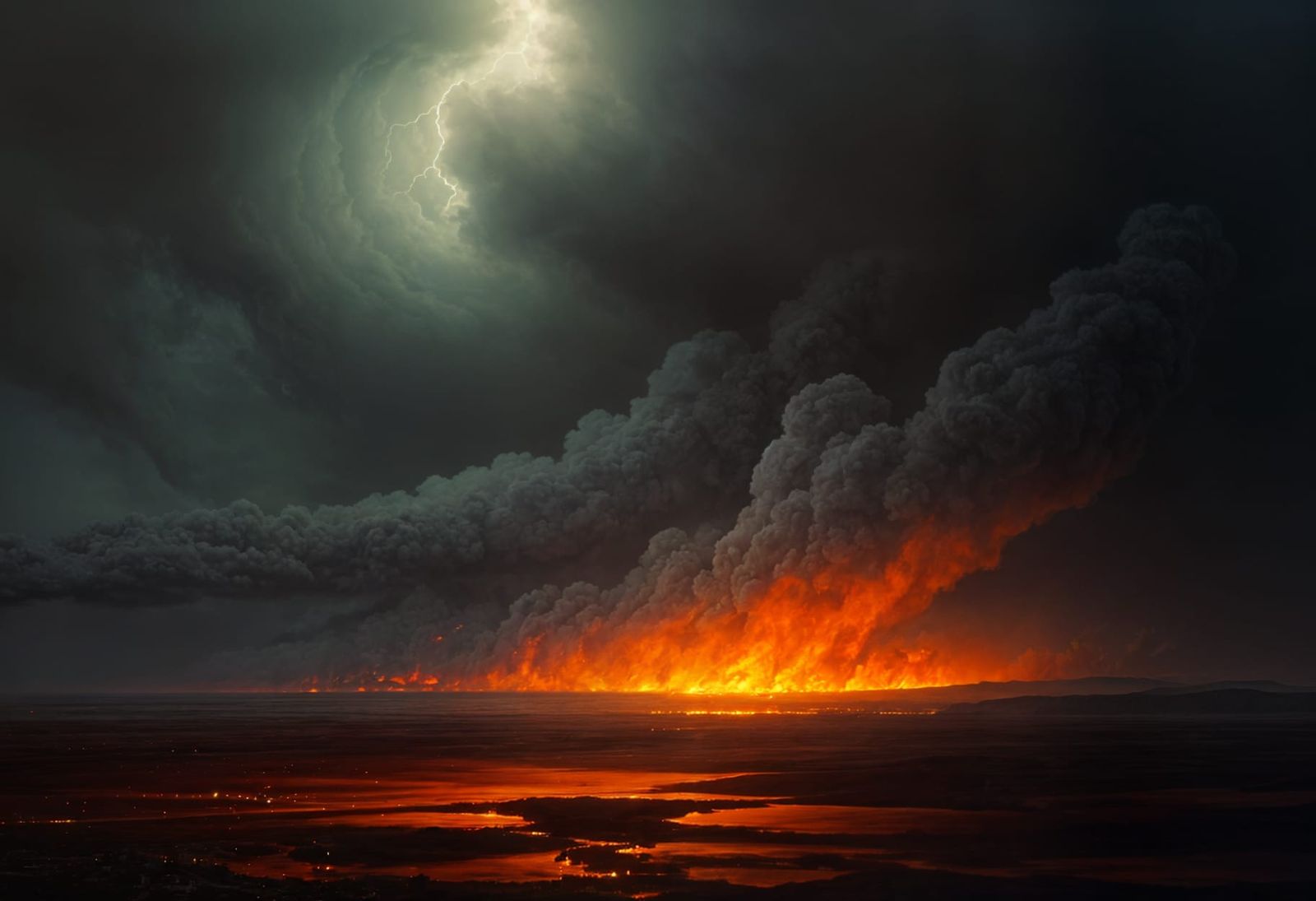 Majestic Distant Flames Illuminating a Darkened Landscape