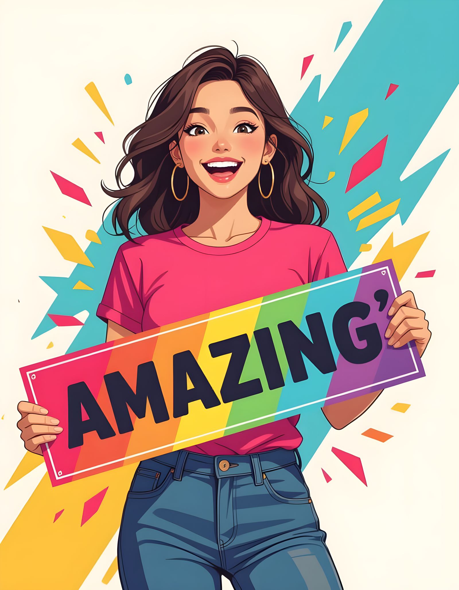Excited Girl Holding 'Amazing' Banner