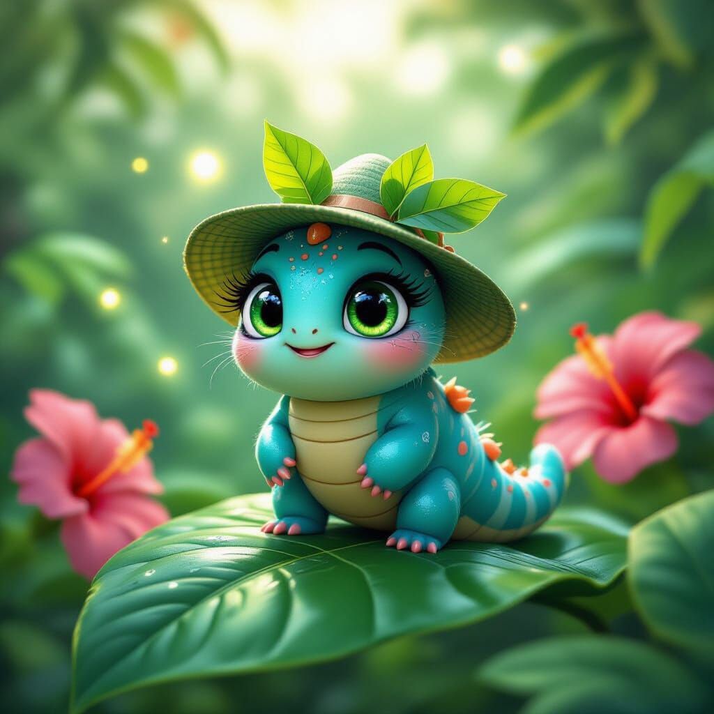 Pixar-Style Caterpillar Fascinated by Lightning Bugs