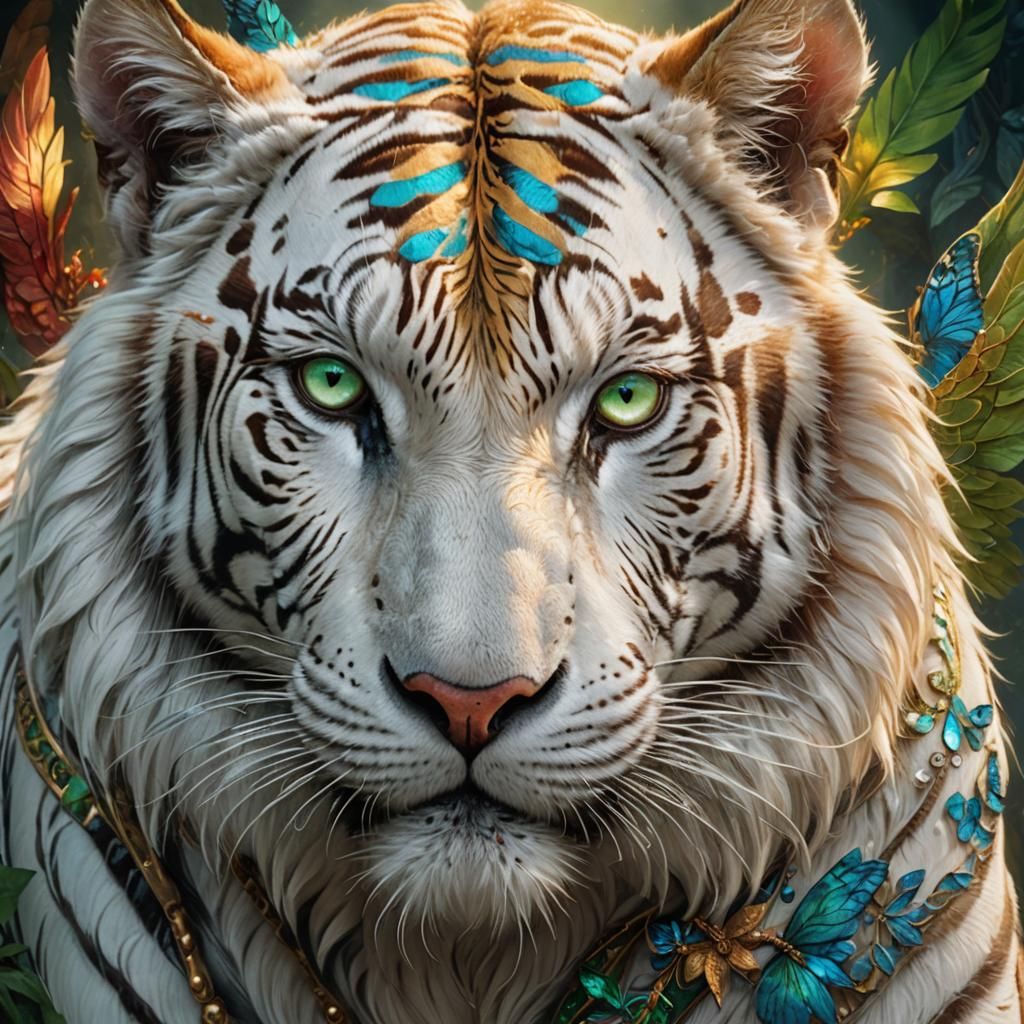 Tiger King in Whispers with a Winged Angel in Fantastical Ar...