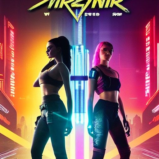 Cyberpunk Girls Glaring in Neon Future