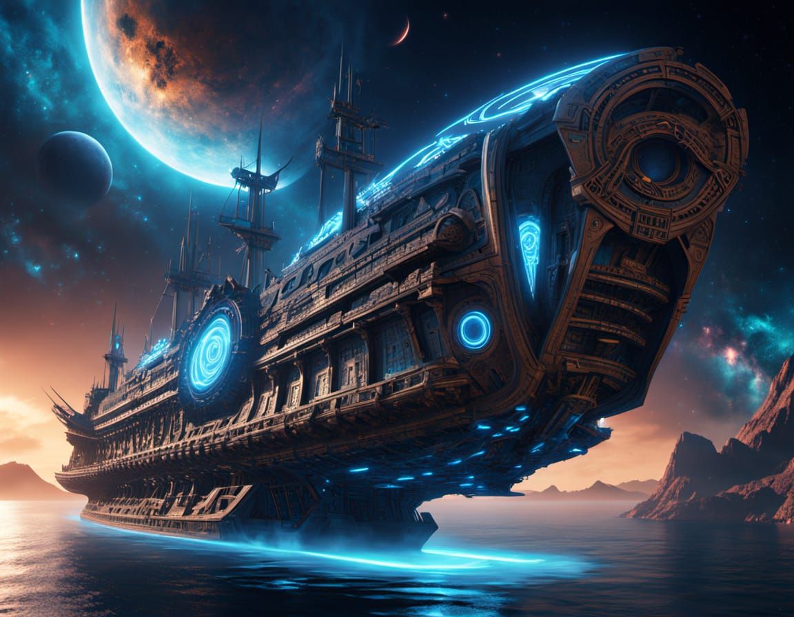Ancient Phoenician Warship Reimagined as Futuristic Space Pi...