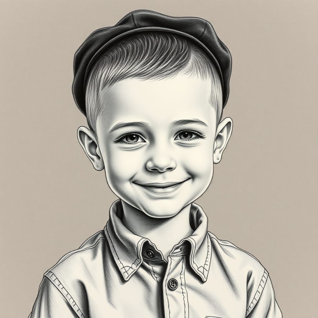 Charming Boy Portrait in Charcoal Drawing Style