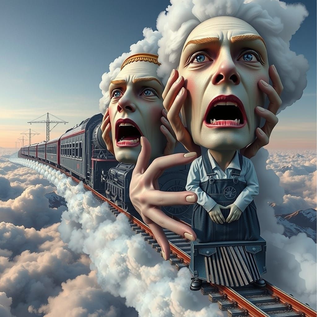 Surreal Train Landscape in Hyperrealistic Style